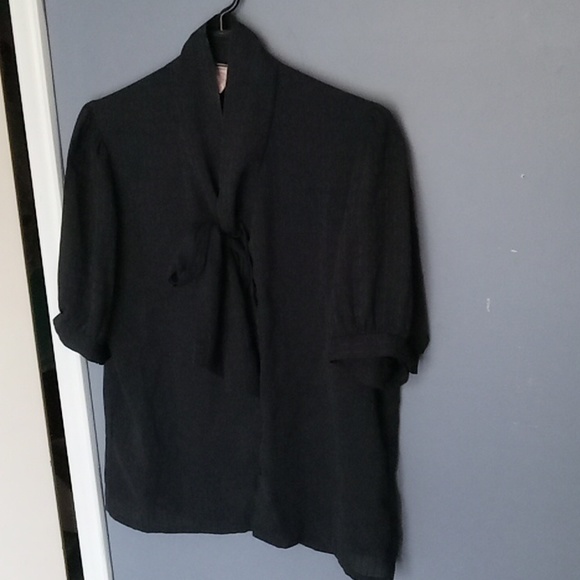 St. Michael true vintage Tops - True vint. black light with slight stripe cuff short sleeve neckties blouse